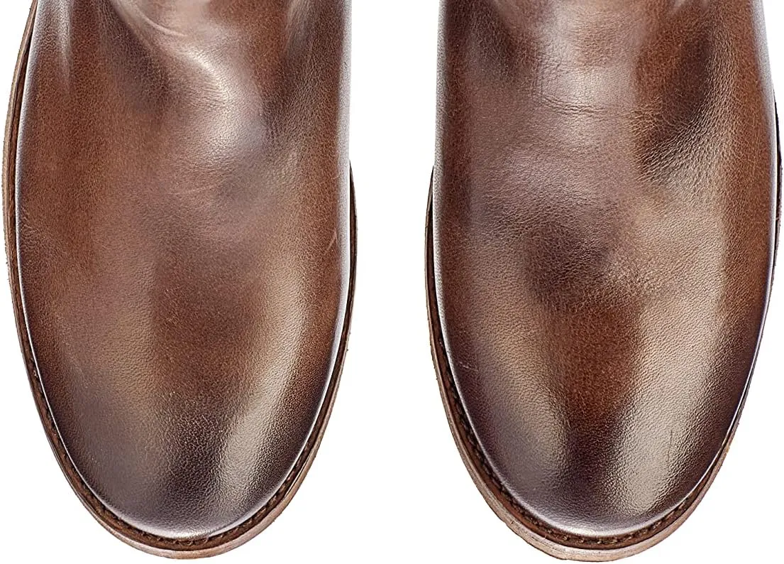 Frye Paige Tall Riding Boots for Women Made from Antiqued Italian Leather with Overlapping Front Panels, Stacked Leather Heel, and Leather Outsole ?C 16?? Shaft Height