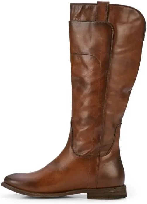 Frye Paige Tall Riding Boots for Women Made from Antiqued Italian Leather with Overlapping Front Panels, Stacked Leather Heel, and Leather Outsole ?C 16?? Shaft Height