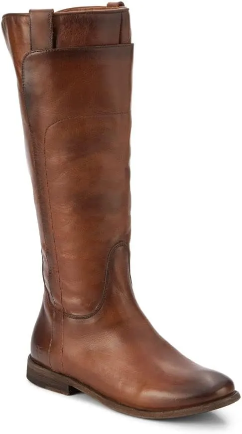 Frye Paige Tall Riding Boots for Women Made from Antiqued Italian Leather with Overlapping Front Panels, Stacked Leather Heel, and Leather Outsole ?C 16?? Shaft Height