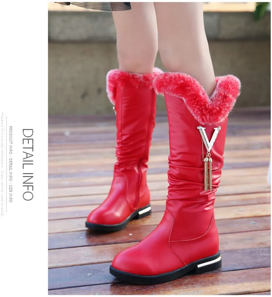 Girls Knee High Boots Genuine Leather Snow Boots Girls Winter Boots Kids