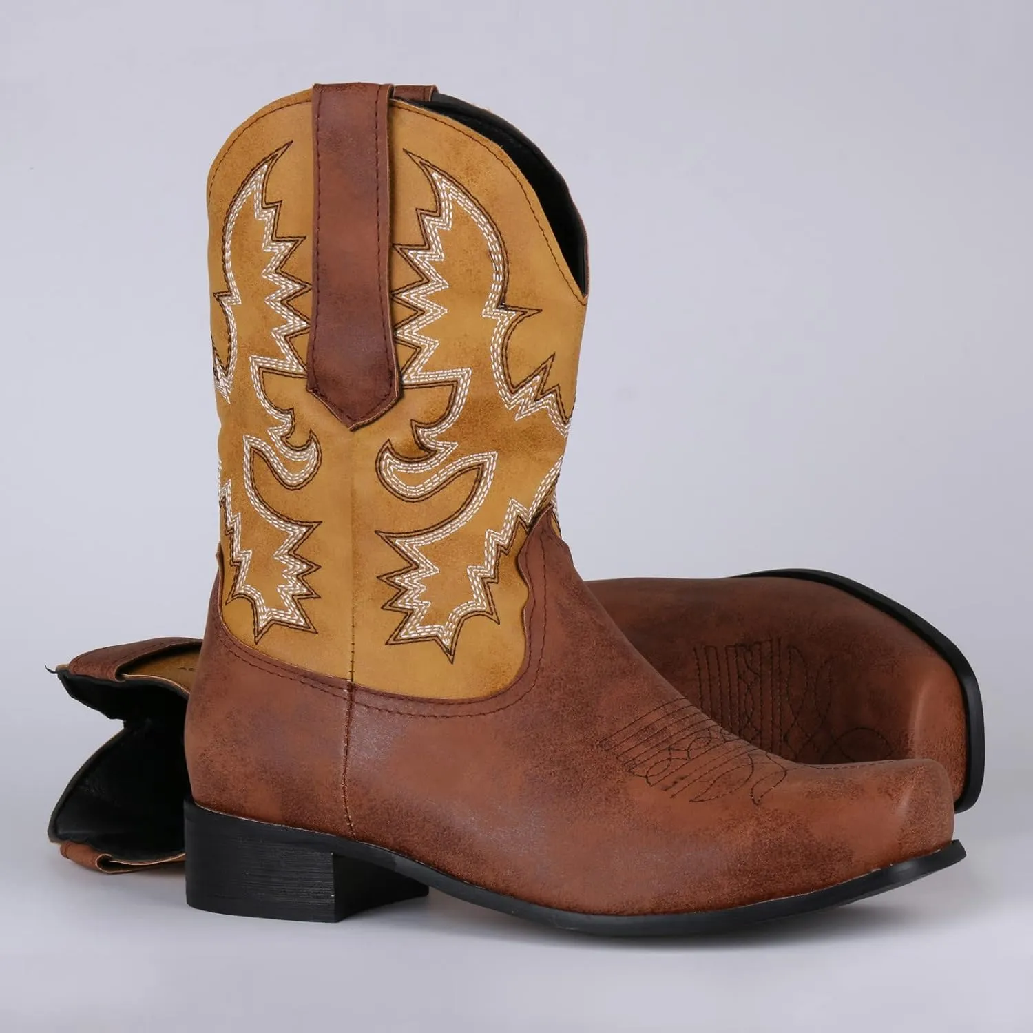 High-top Cowboy Boots for Men Leather Low-Heeled Boots Fashionable Men's Boots High-top Men's Shoes