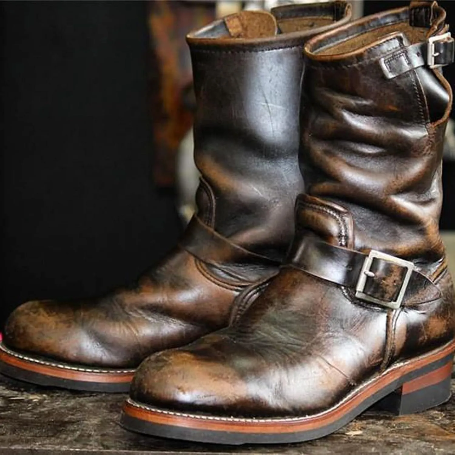 High-top Cowboy Boots for Men Leather Low-Heeled Boots Fashionable Men's Boots High-top Men's Shoes