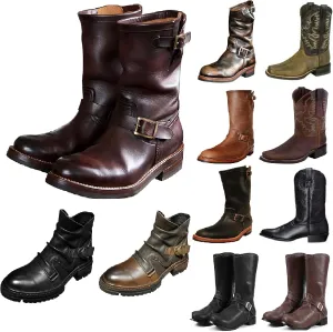 High-top Cowboy Boots for Men Leather Low-Heeled Boots Fashionable Men's Boots High-top Men's Shoes