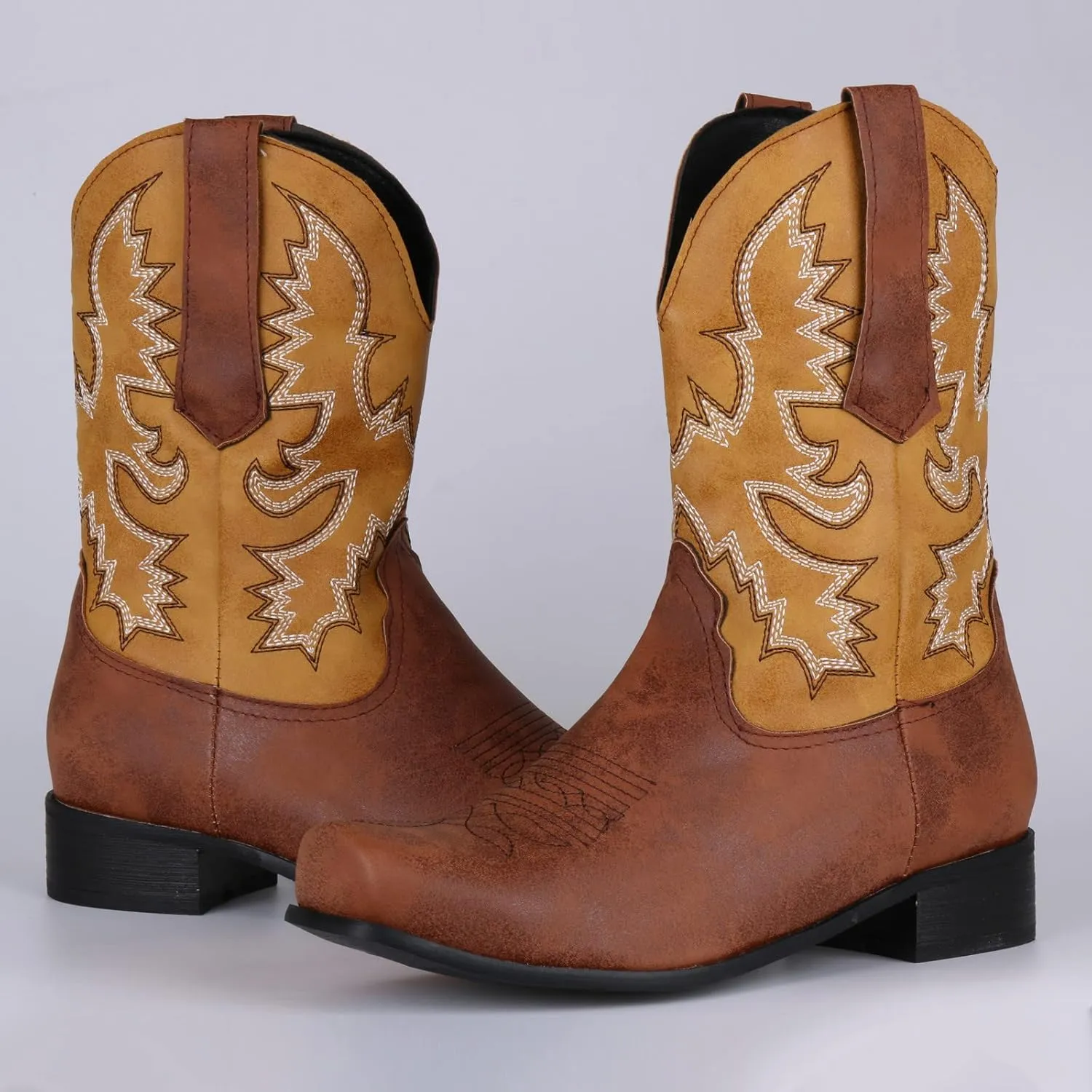 High-top Cowboy Boots for Men Leather Low-Heeled Boots Fashionable Men's Boots High-top Men's Shoes