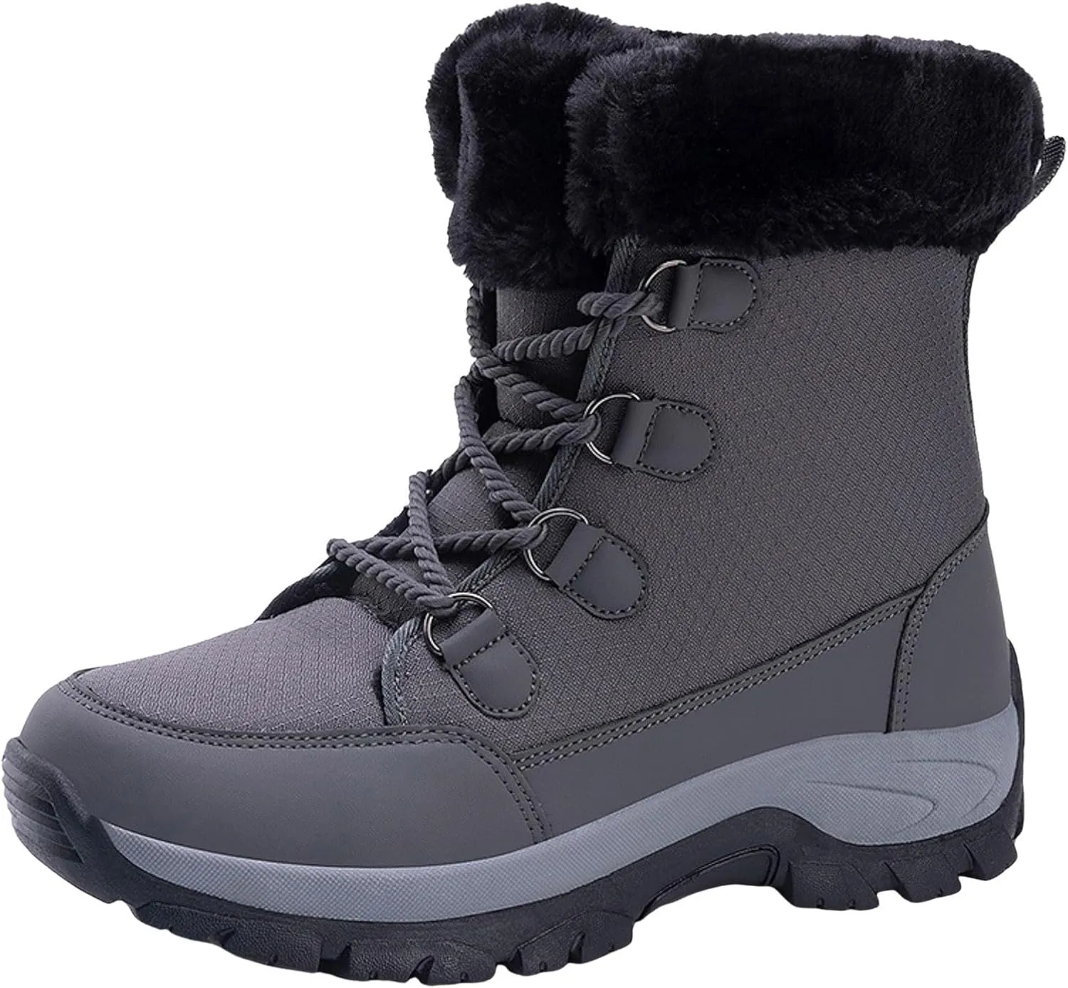 Hiking Boots for Women Waterproof Insulated Fur Boots Insulated Lace to Toe Boots Outdoor Fur Lined Short Ankle Booties