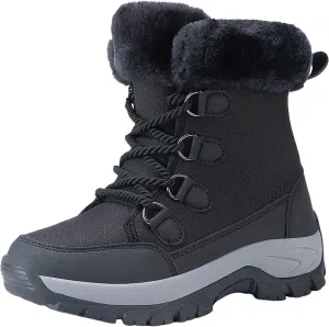Hiking Boots for Women Waterproof Insulated Fur Boots Insulated Lace to Toe Boots Outdoor Fur Lined Short Ankle Booties