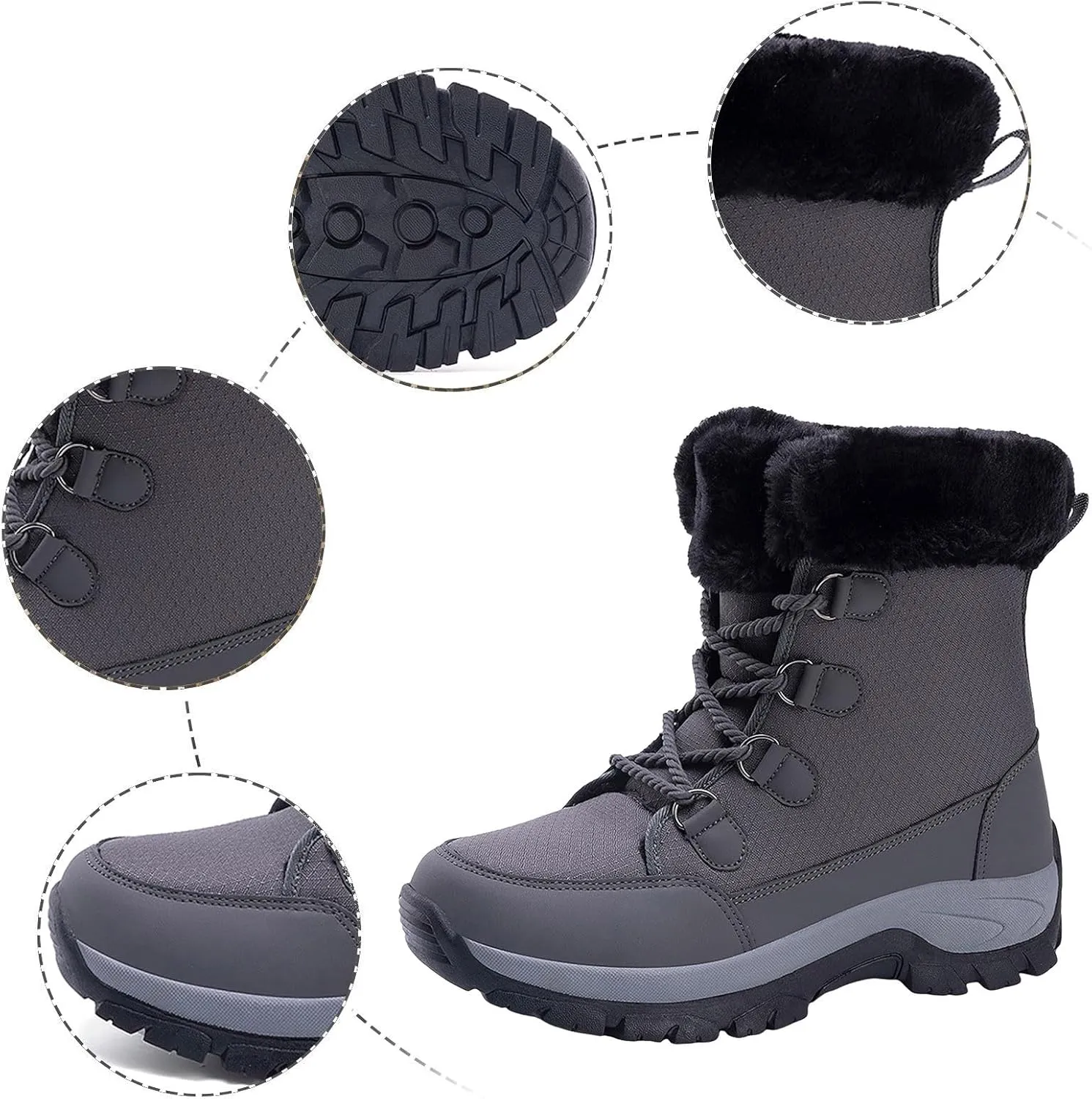 Hiking Boots for Women Waterproof Insulated Fur Boots Insulated Lace to Toe Boots Outdoor Fur Lined Short Ankle Booties