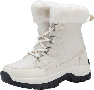 Hiking Boots for Women Waterproof Insulated Fur Boots Insulated Lace to Toe Boots Outdoor Fur Lined Short Ankle Booties