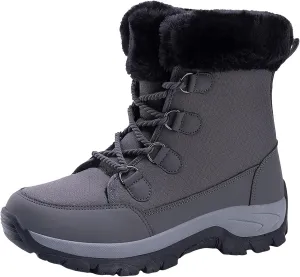 Hiking Boots for Women Waterproof Insulated Fur Boots Insulated Lace to Toe Boots Outdoor Fur Lined Short Ankle Booties