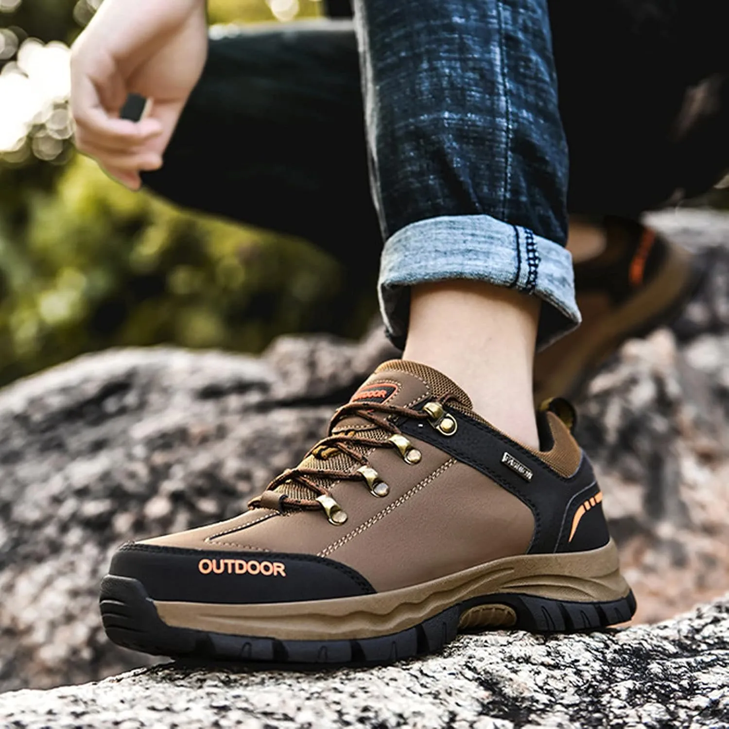 hongrenamz Mens Walking Waterproof Boots Casual Lightweight Sports Mountaineering Hiking Trekking Shoe