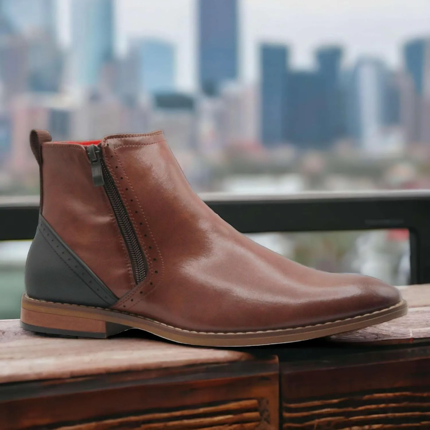 Jazam?? Men's 49904 Leather Lined Double Zip Cap Toe Dress Bootie Ankle Boots
