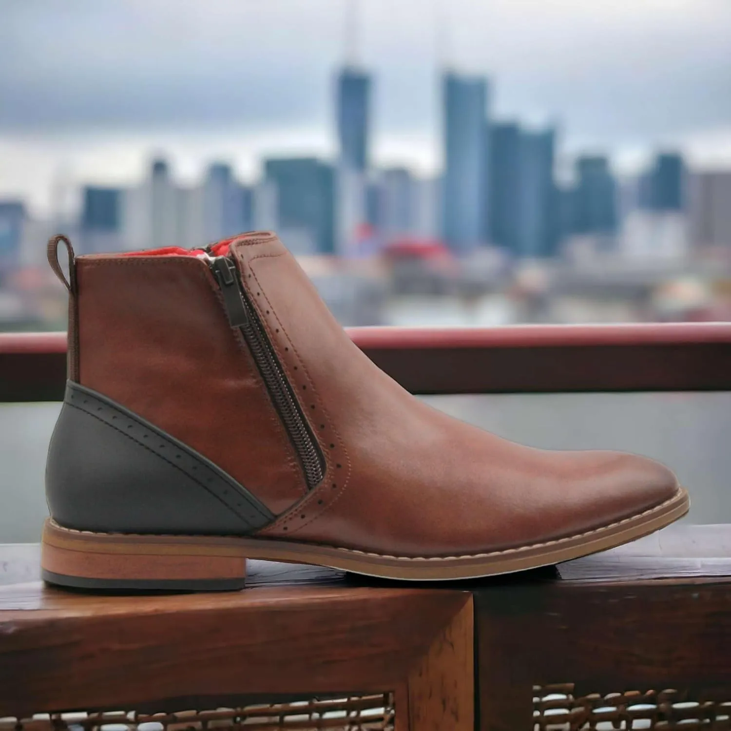 Jazam?? Men's 49904 Leather Lined Double Zip Cap Toe Dress Bootie Ankle Boots
