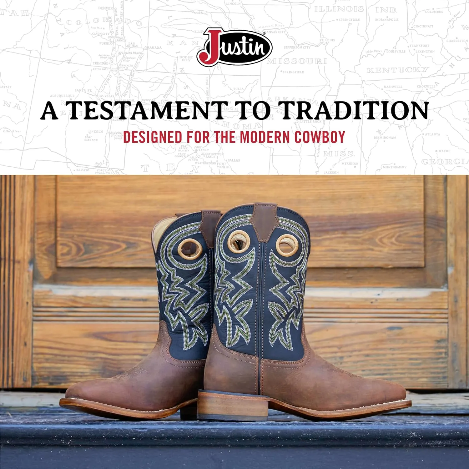 Justin Big News 11 Western Boots for Men - Frontier Collection - Square Toe Leather Mens Cowboy Boots with Comfort Footbed & Heeled Leather Outsole