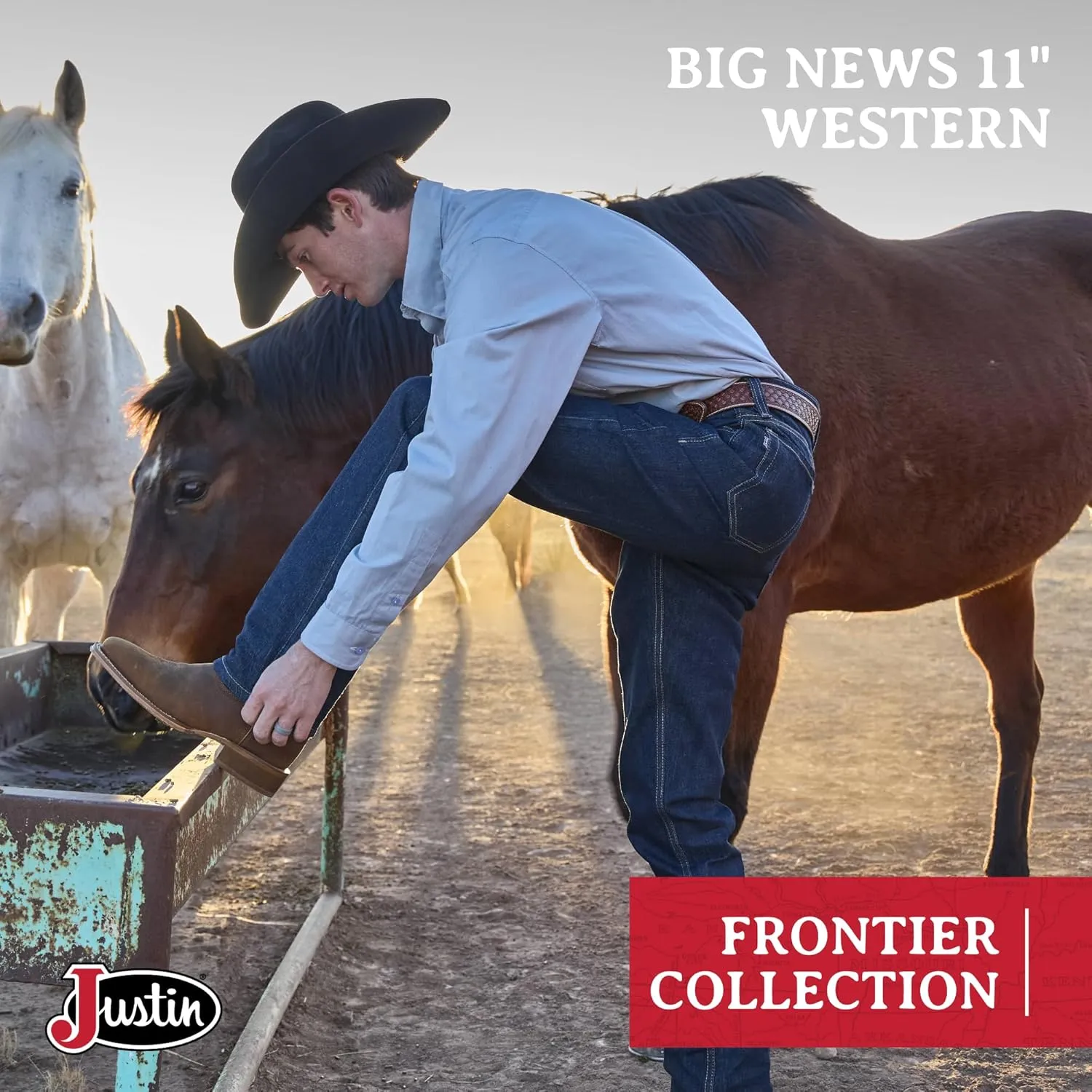 Justin Big News 11 Western Boots for Men - Frontier Collection - Square Toe Leather Mens Cowboy Boots with Comfort Footbed & Heeled Leather Outsole