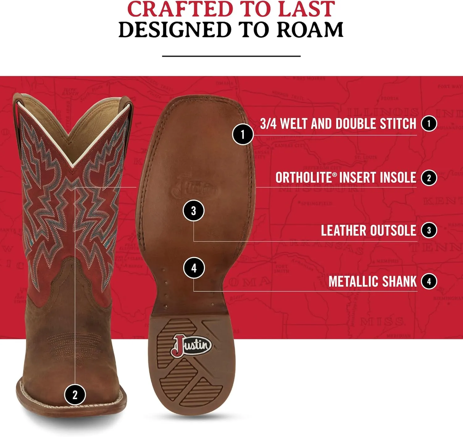 Justin Jackpot 11?? Western Boots for Men - Frontier Collection - Square Toe Leather Men??s Cowboy Boots with Comfort Footbed & Heeled Leather Outsole
