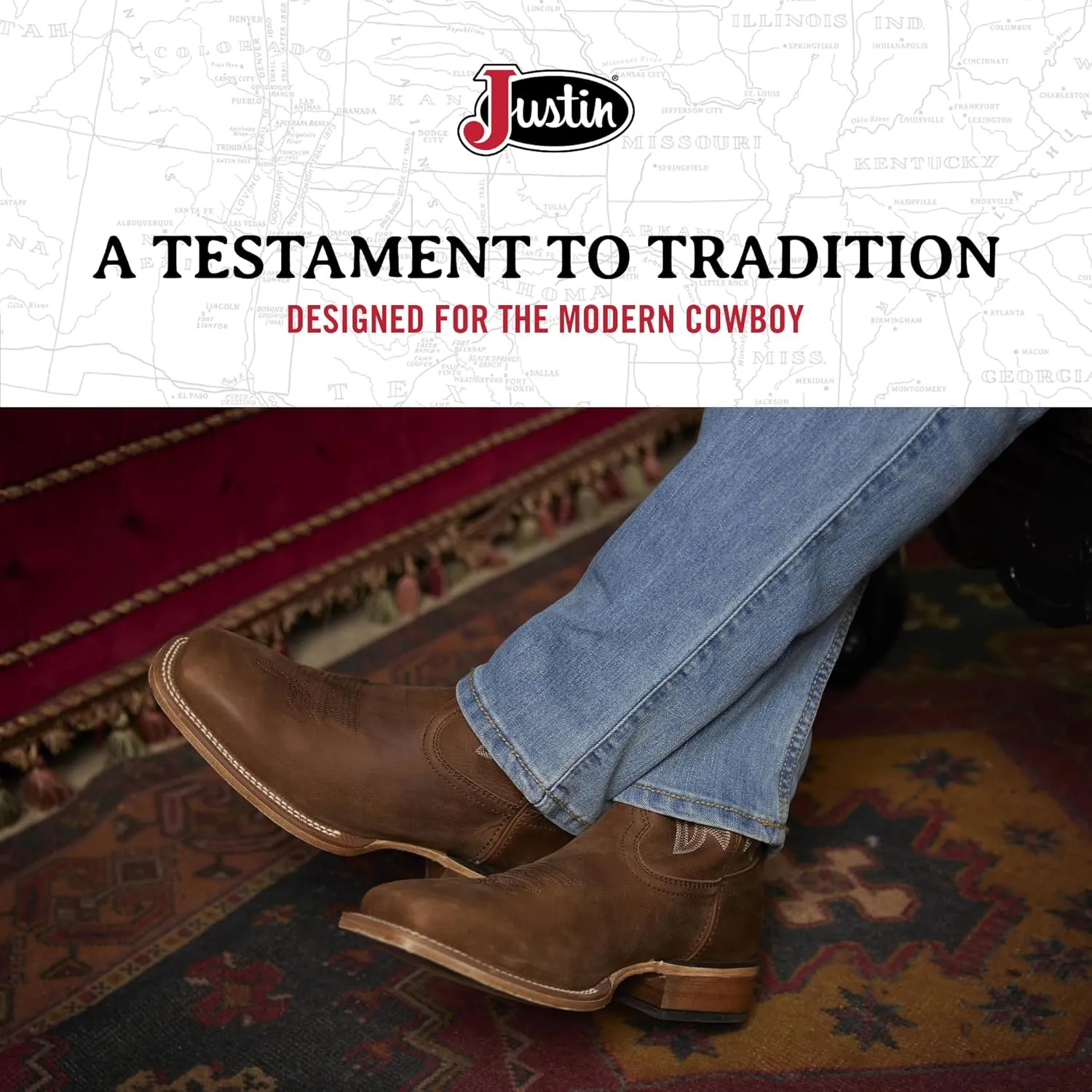 Justin Jackpot 11?? Western Boots for Men - Frontier Collection - Square Toe Leather Men??s Cowboy Boots with Comfort Footbed & Heeled Leather Outsole