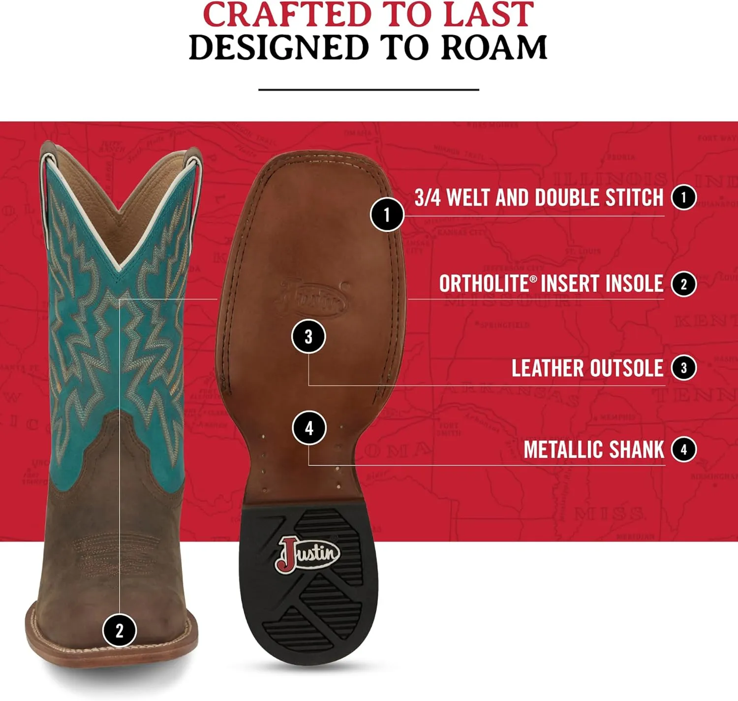 Justin Jackpot 11?? Western Boots for Men - Frontier Collection - Square Toe Leather Men??s Cowboy Boots with Comfort Footbed & Heeled Leather Outsole