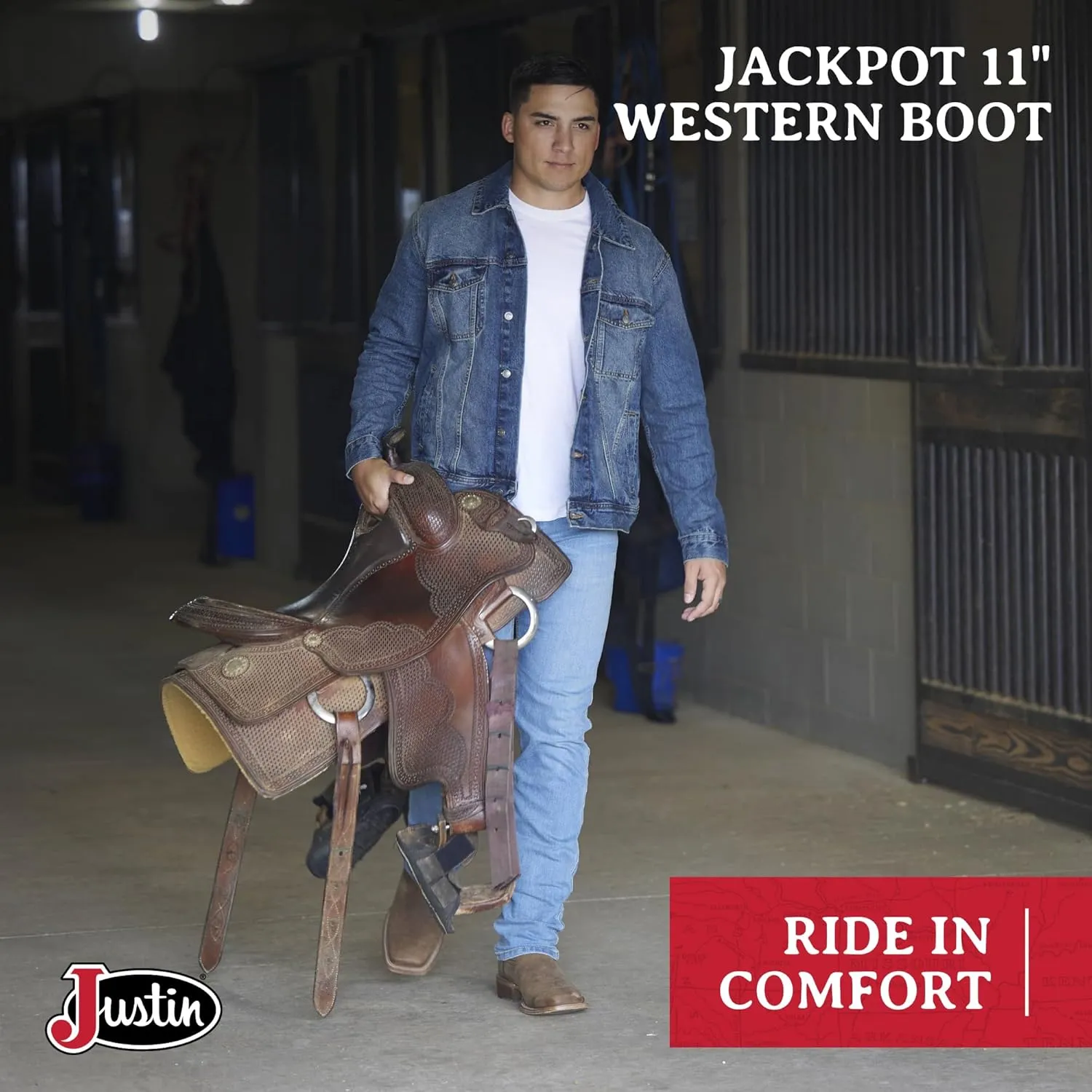 Justin Jackpot 11?? Western Boots for Men - Frontier Collection - Square Toe Leather Men??s Cowboy Boots with Comfort Footbed & Heeled Leather Outsole