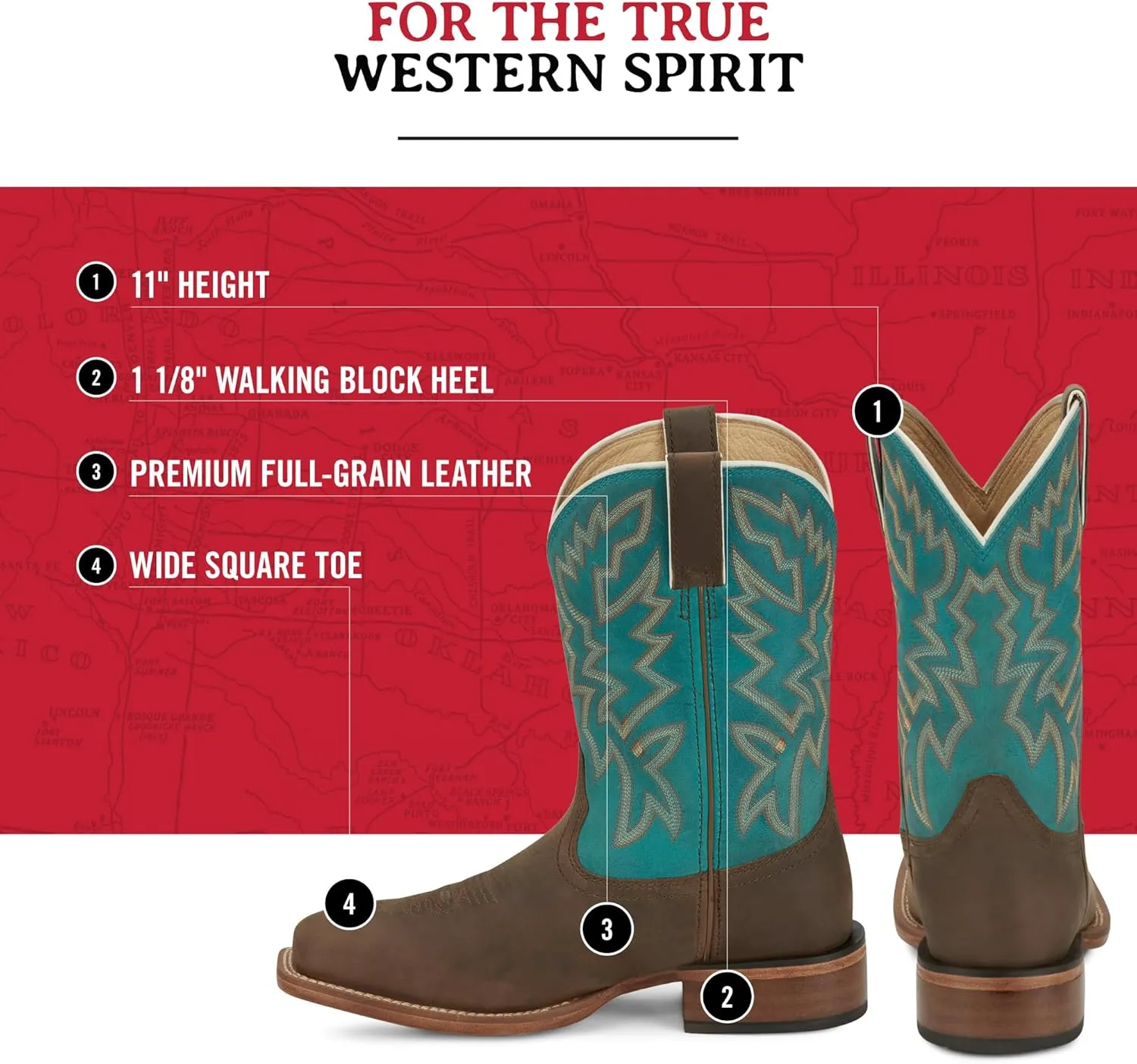 Justin Jackpot 11?? Western Boots for Men - Frontier Collection - Square Toe Leather Men??s Cowboy Boots with Comfort Footbed & Heeled Leather Outsole