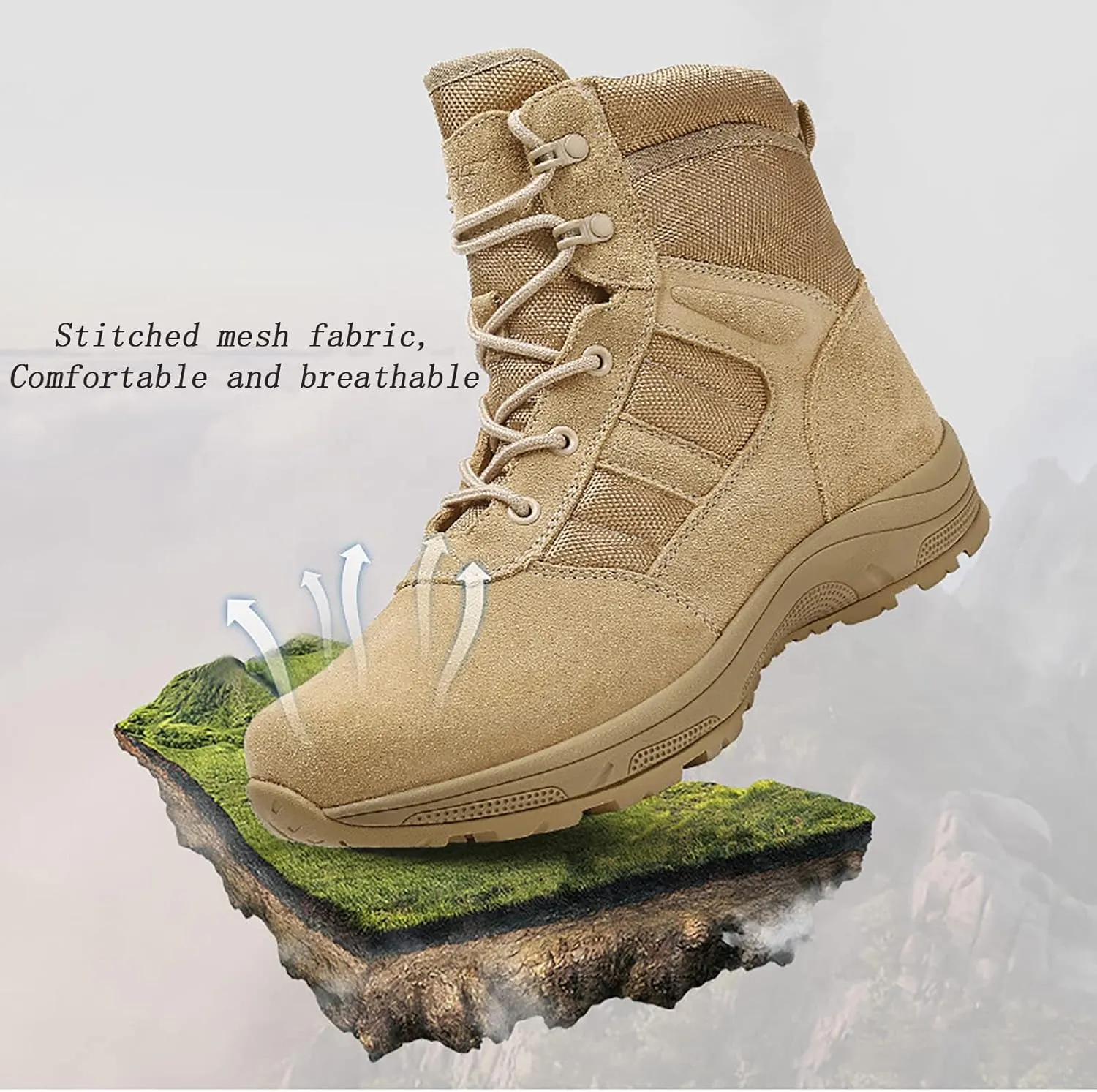 Lightweight Desert Boots for Men, High-top Outdoor Wear-resistant Non-slip Mountaineering Boots, Comfort Durable Lace-up Waterproof Hiking Work Boots