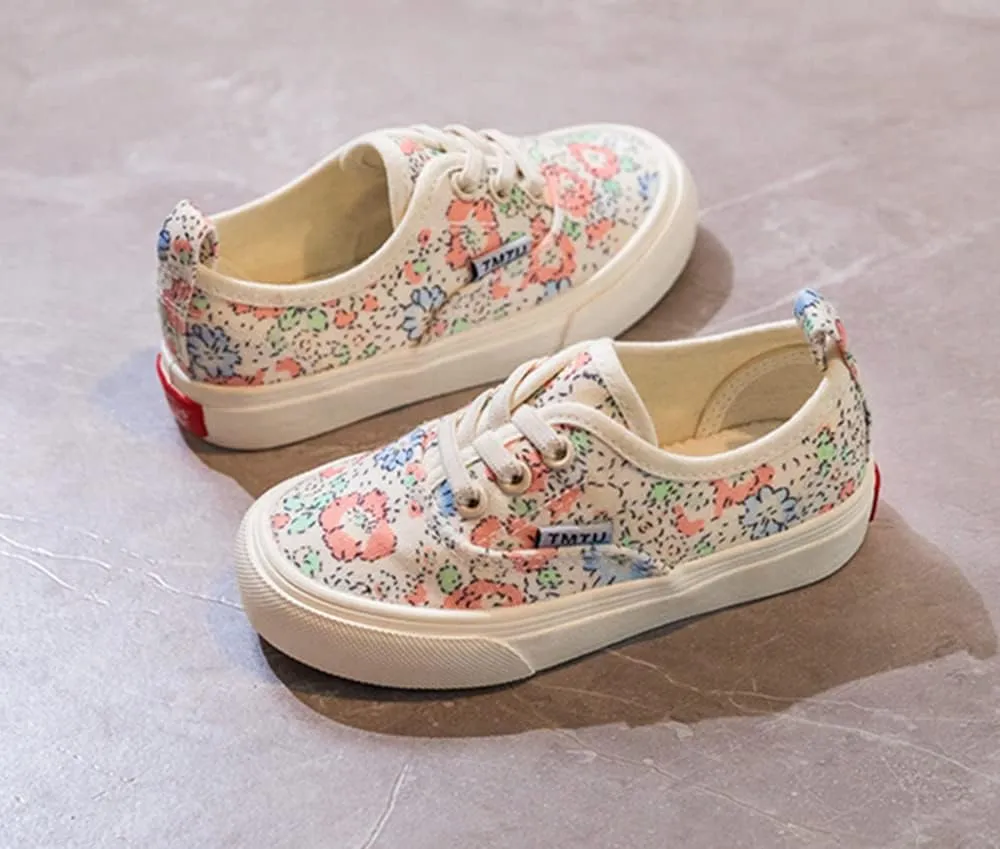 MATERUIEYES Children's Canvas Shoes Emerald Green Flower Lovely Board Shoes