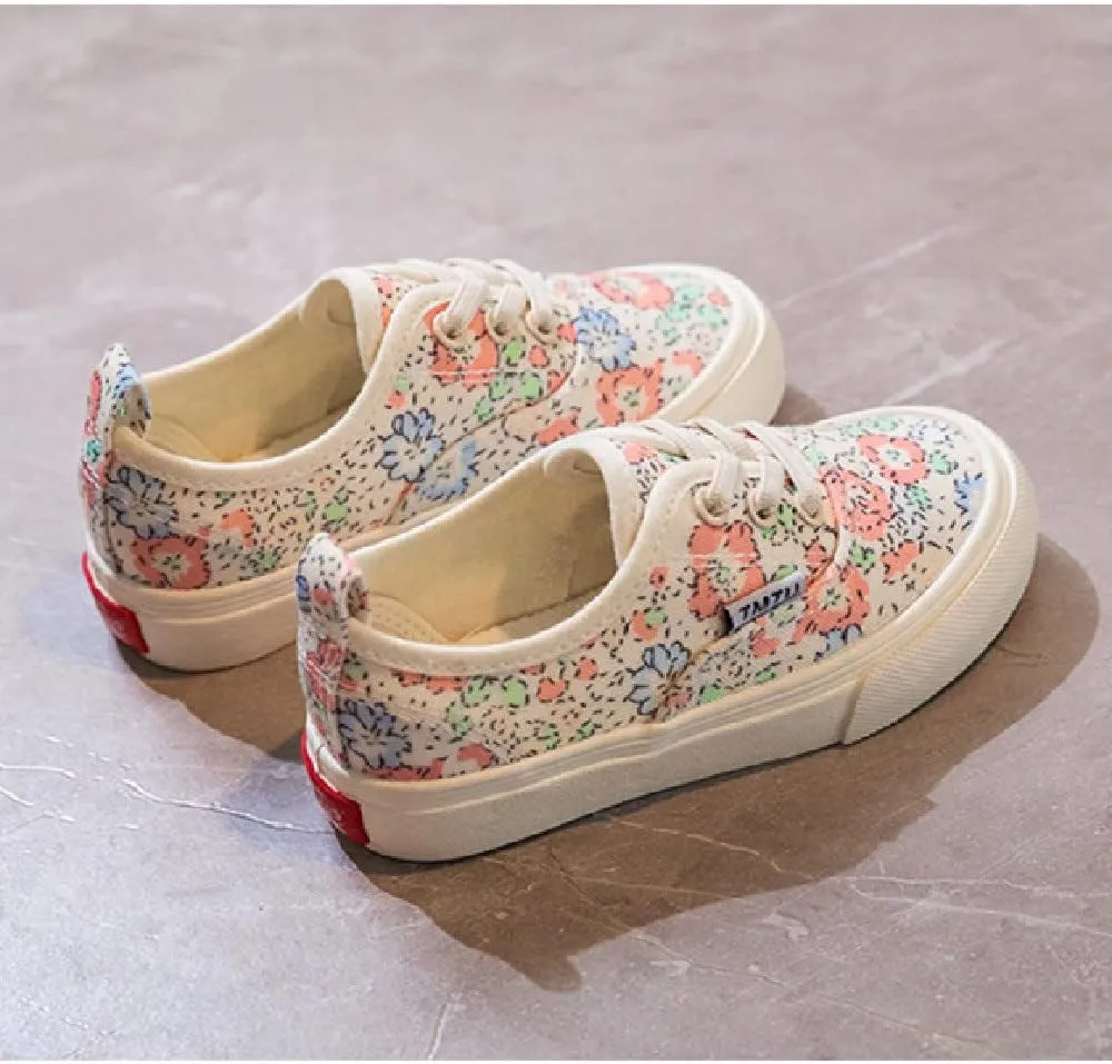 MATERUIEYES Children's Canvas Shoes Emerald Green Flower Lovely Board Shoes