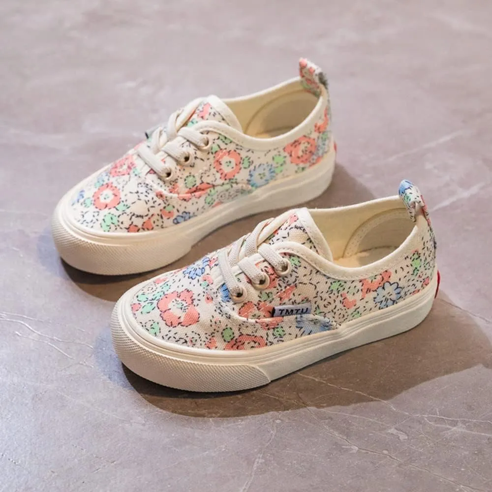MATERUIEYES Children's Canvas Shoes Emerald Green Flower Lovely Board Shoes