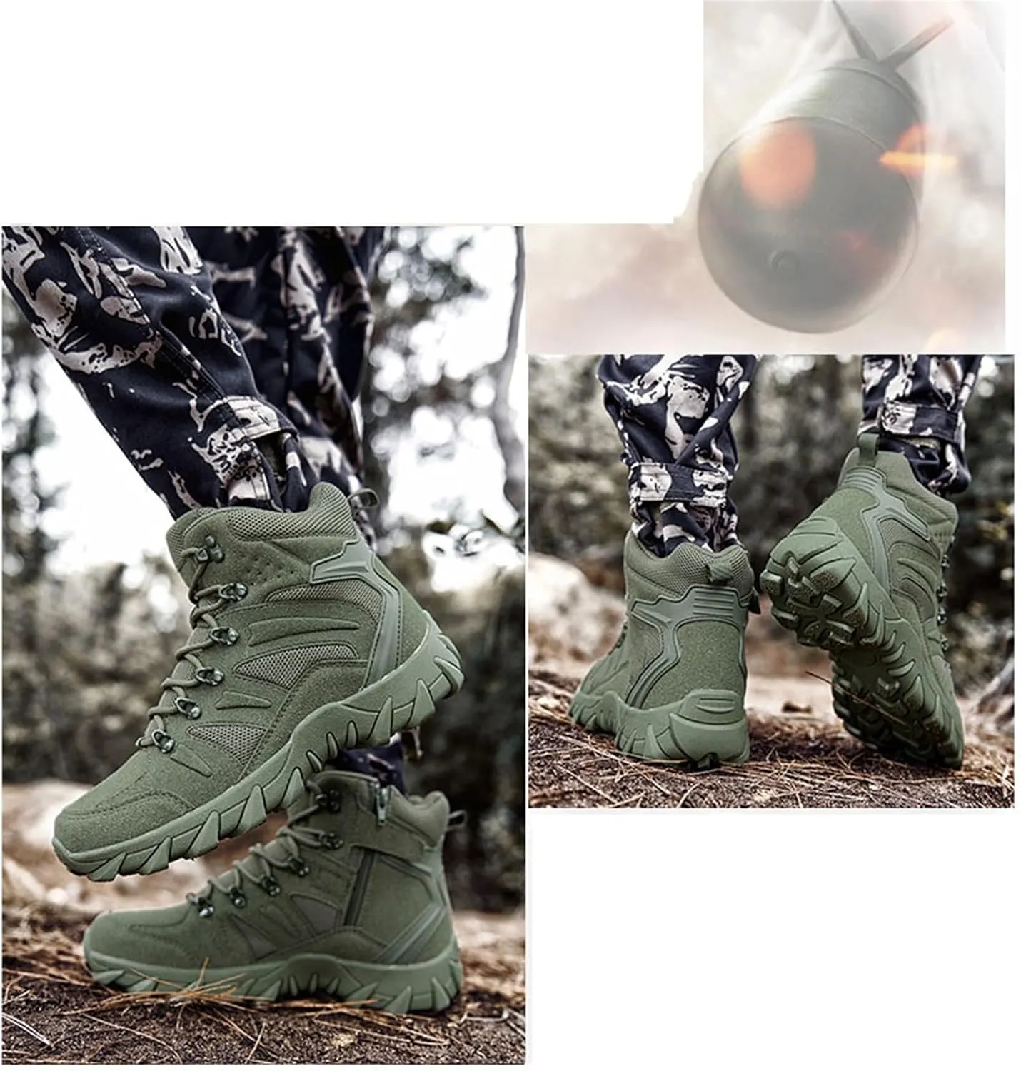 Men Lightweight and Casual Tactical Boots, Men High Top Side Lace Up Zipper Desert Tactical Boots, Non Slip Waterproof Military Hiking Boots, for Work, Security, Motorcycle
