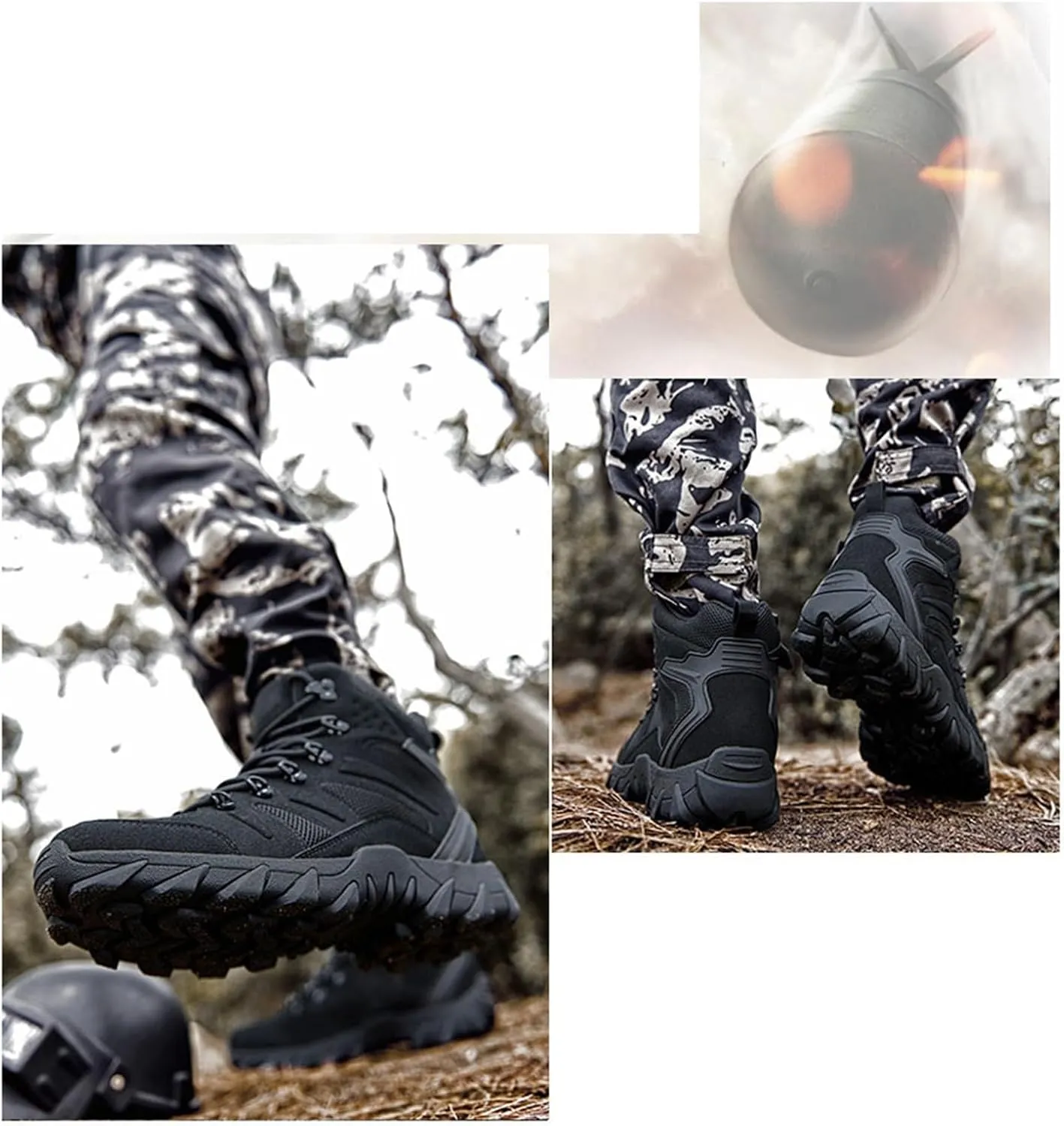Men Lightweight and Casual Tactical Boots, Men High Top Side Lace Up Zipper Desert Tactical Boots, Non Slip Waterproof Military Hiking Boots, for Work, Security, Motorcycle