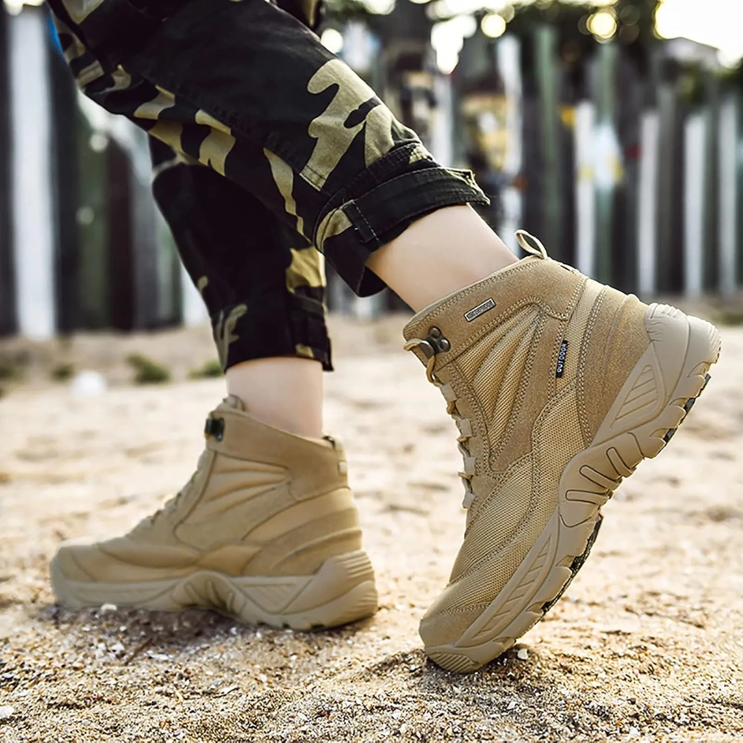 Men Waterproof Tactical Training Boots, Outdoor Lace-up Sports Durable Breathable Men's Mountaineering Desert Boots, for Hiking Quick Dry Desert Boots