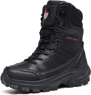 Mens Backpacking Waterproof Army Boots, Durable Rubber Sole Military Work and Desert Boots,Outdoor Lace-Up Sports Comfortable Breathable Shock Absorption Hiking Shoes ( Color : Black , Size : 11 )