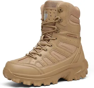 Mens Backpacking Waterproof Army Boots, Durable Rubber Sole Military Work and Desert Boots,Outdoor Lace-Up Sports Comfortable Breathable Shock Absorption Hiking Shoes ( Color : Brown , Size : 11 )