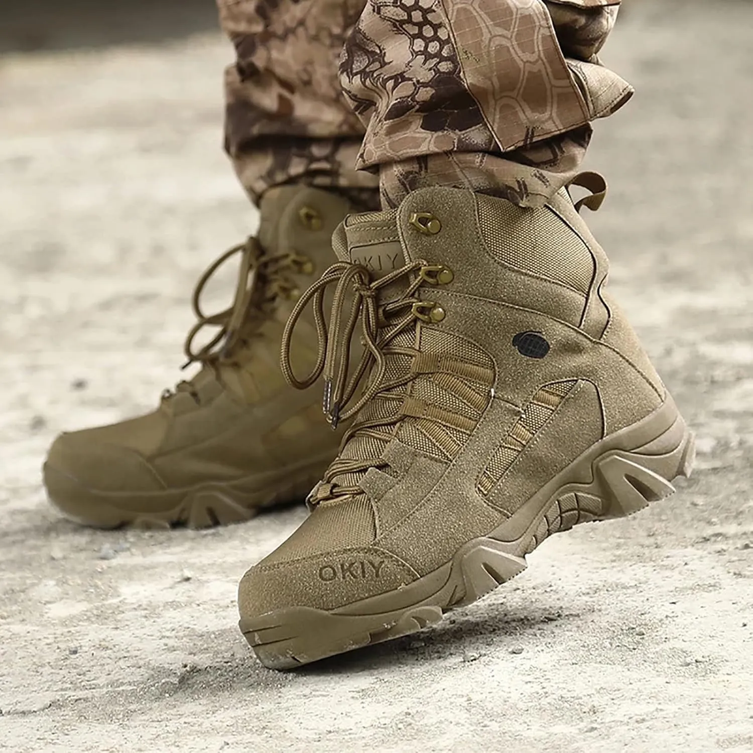 Men's Breathable Military Boots, Four Seasonsoutdoor Waterproof High-top Desert Tactical Boots, for Hiking Lace-up Sports Durable Breathable Desert Shoes