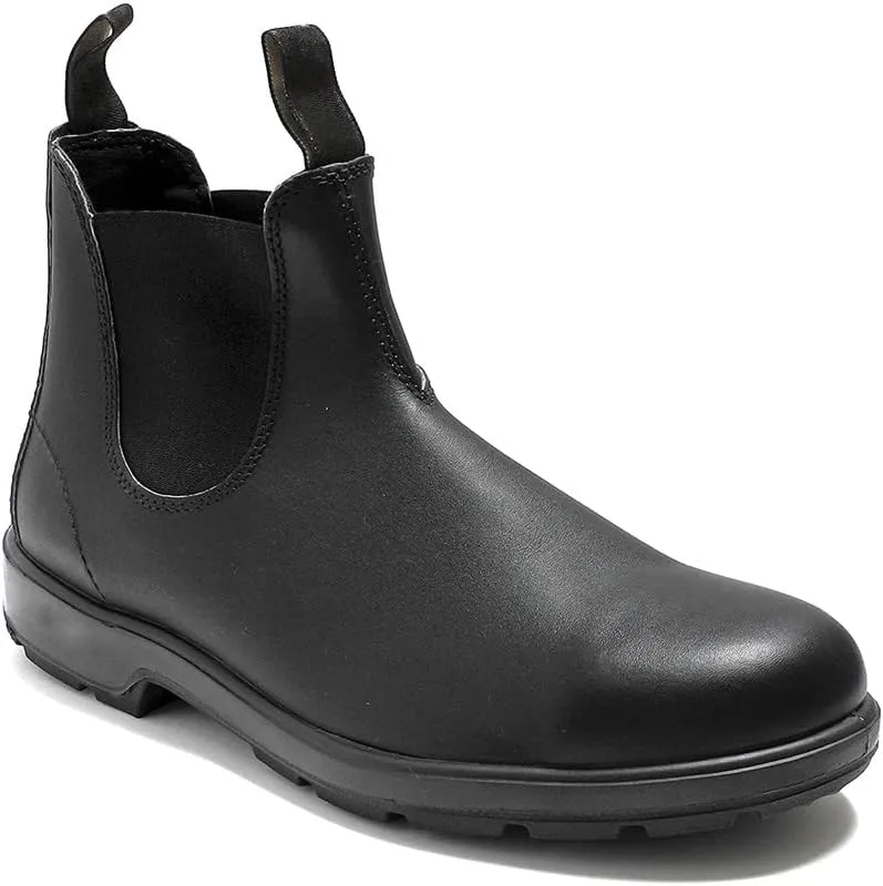 Men's Chelsea Boots: Brown Leather & Faux Leather, Pull-On, Mid-Calf, Solid, Pointed Toe, Block Heel, Waterproof, Lightweight, Casual, All Seasons, Adult Men's Size