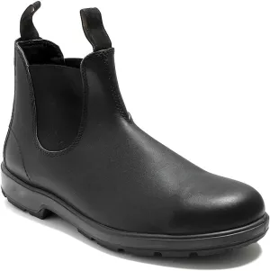 Men's Chelsea Boots: Brown Leather & Faux Leather, Pull-On, Mid-Calf, Solid, Pointed Toe, Block Heel, Waterproof, Lightweight, Casual, All Seasons, Adult Men's Size