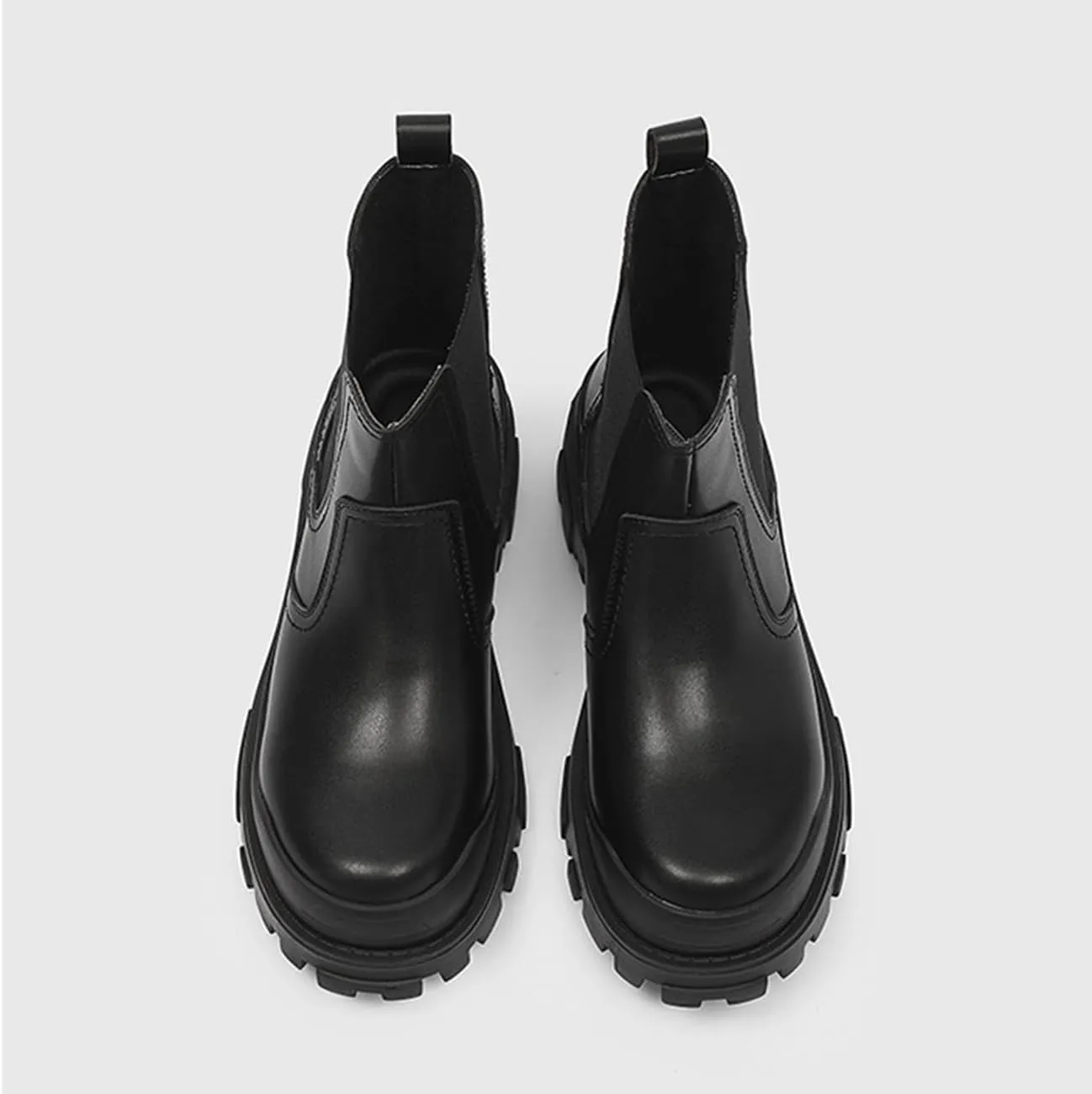 Mens Chelsea Boots Comfort Platform Work Boots Zipper Leather High Top Motorcycle Boots