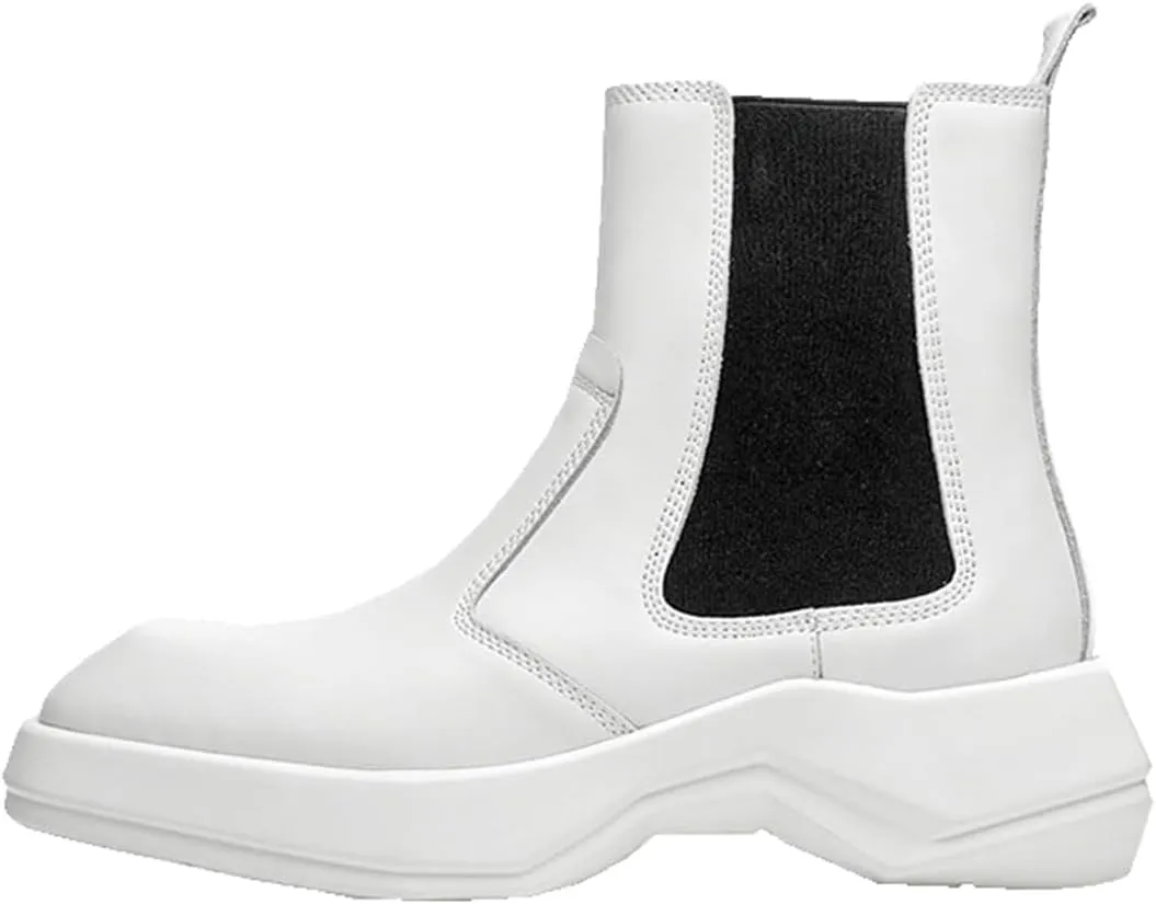 Mens Chelsea Boots Comfort Platform Work Boots Zipper Leather High Top Motorcycle Boots