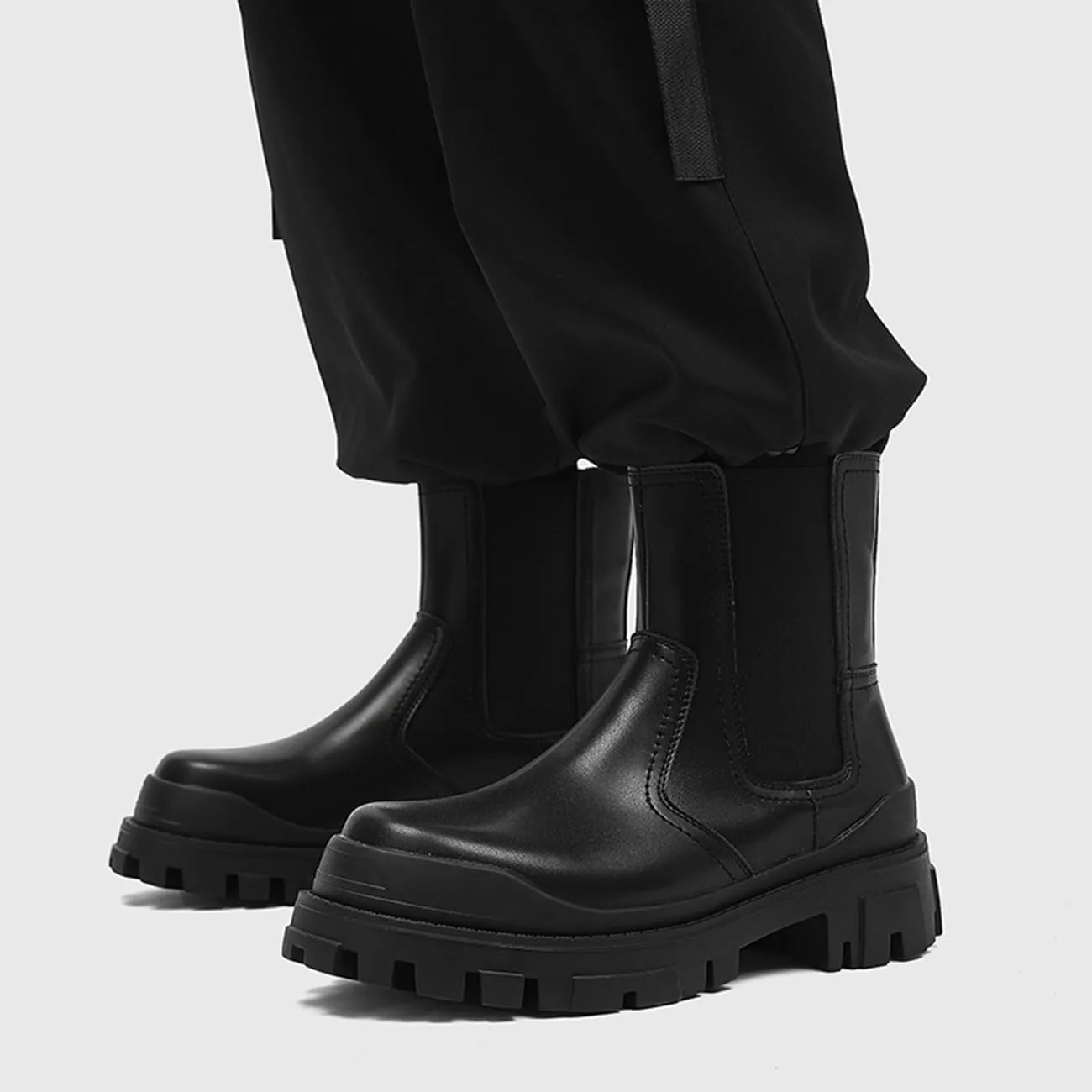Mens Chelsea Boots Comfort Platform Work Boots Zipper Leather High Top Motorcycle Boots