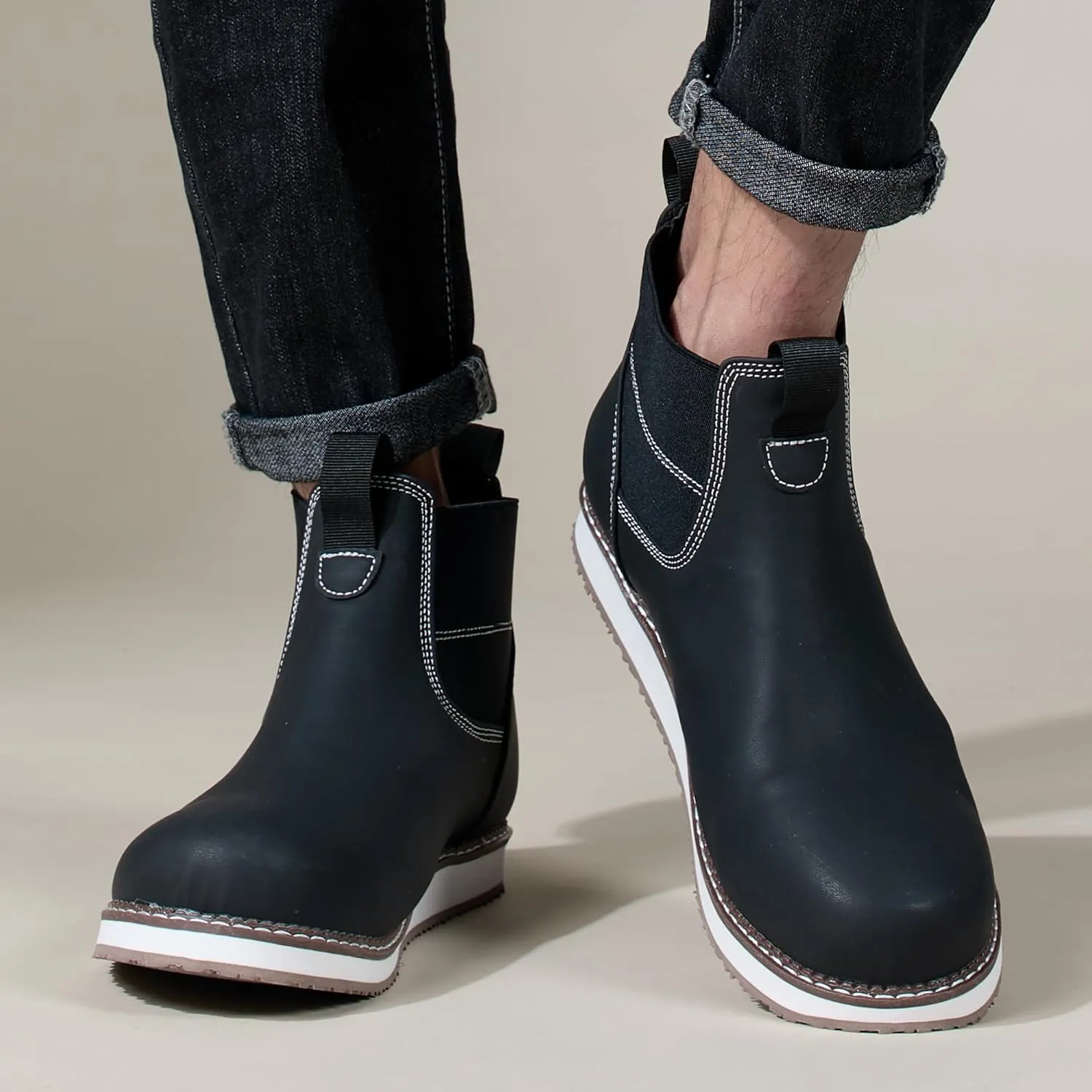 Men's Chelsea Boots Mid Top Slip On Chelsea Boots Outdoor Casual Boots Flat Street Hiking Boots