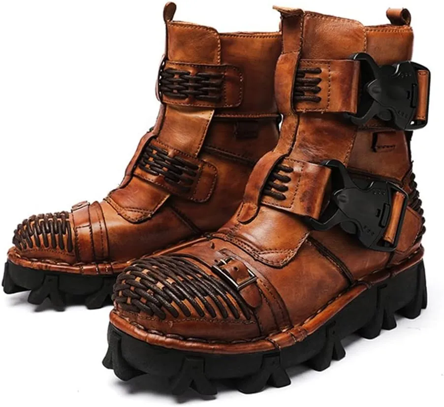 Men's Combat Motorcycle Leather Boots Soft Comfortable Ankle Boots