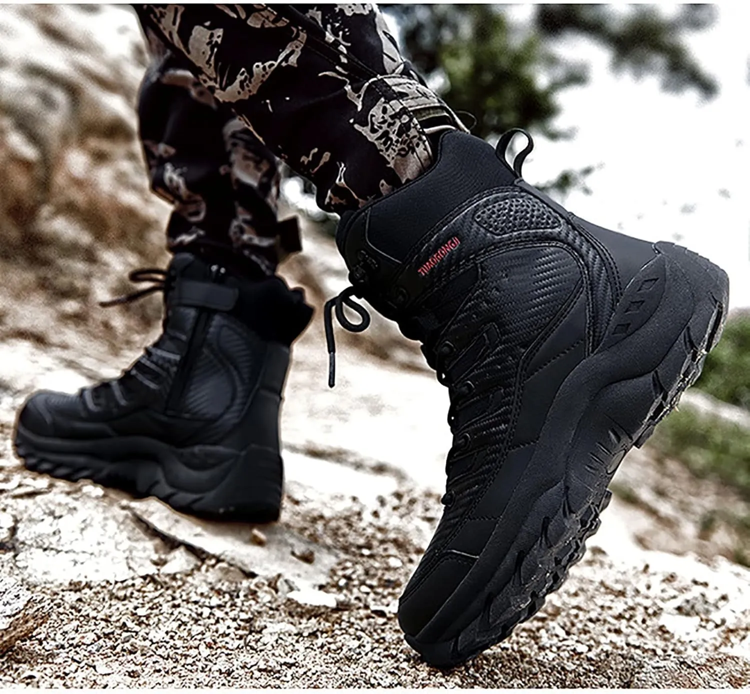 Men's Desert Tactical Boots, High-top Outdoor Durable Rubber Cushioning Outsole Tactical Shoes, for Hiking Comfort Breathable Side Zipper Military Boots
