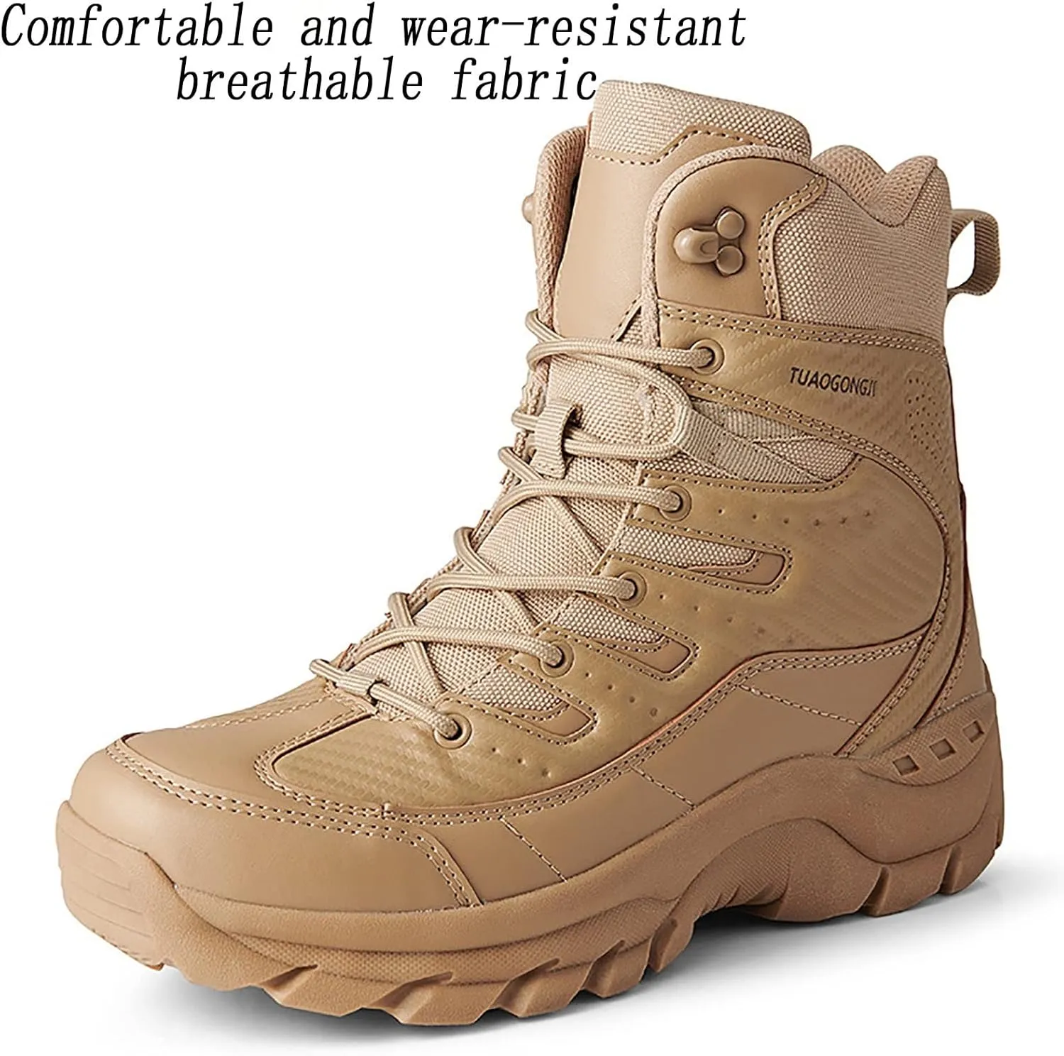 Men's Desert Tactical Boots, High-top Outdoor Durable Rubber Cushioning Outsole Tactical Shoes, for Hiking Comfort Breathable Side Zipper Military Boots