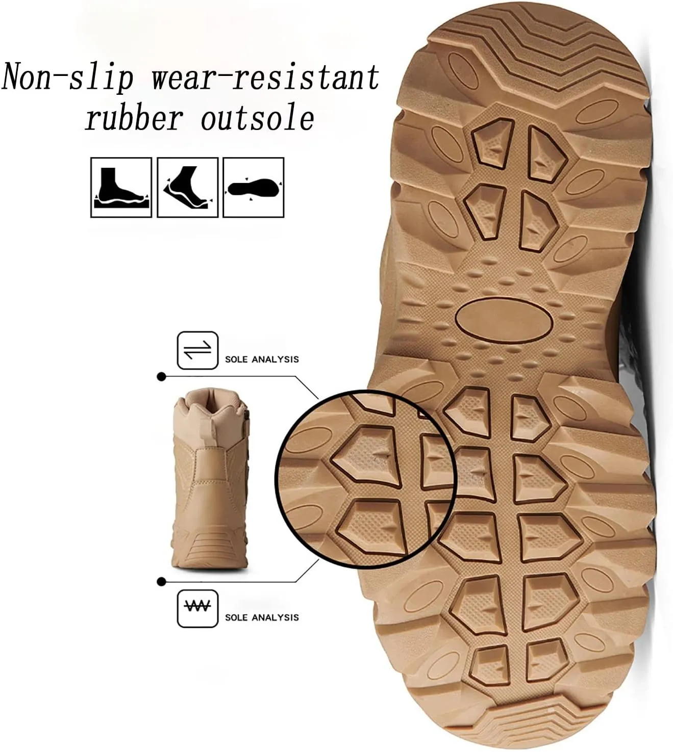 Men's Desert Tactical Boots, High-top Outdoor Durable Rubber Cushioning Outsole Tactical Shoes, for Hiking Comfort Breathable Side Zipper Military Boots