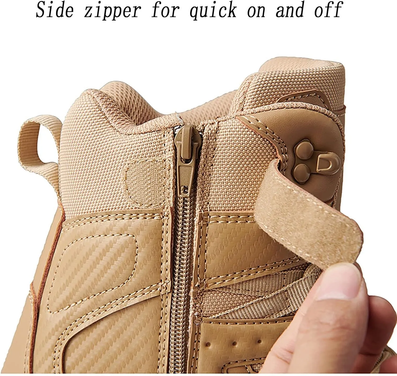 Men's Desert Tactical Boots, High-top Outdoor Durable Rubber Cushioning Outsole Tactical Shoes, for Hiking Comfort Breathable Side Zipper Military Boots