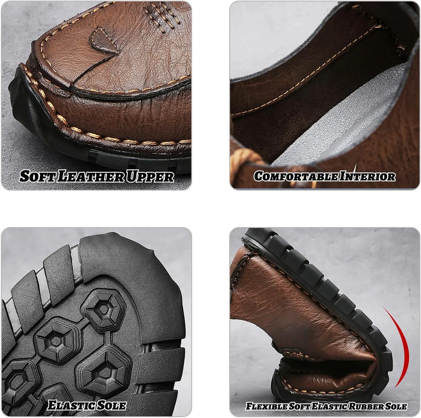 Men's Genuine Leather Hand Stitched Boat Loafers Casual Flat Sneakers,Lace-Up Non-Slip Soft Casual Walking Driving Fashion Sneakers