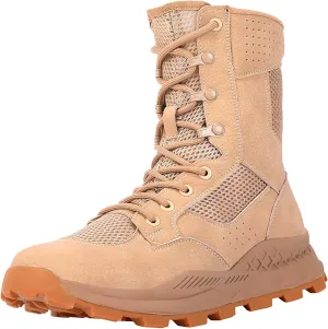 Men's High-top Breathable Desert Tactical Boots, Spring Autumn Lightweight Military Boots, Outdoor Waterproof Non-slip Rubber Sole Hiking Work Boots