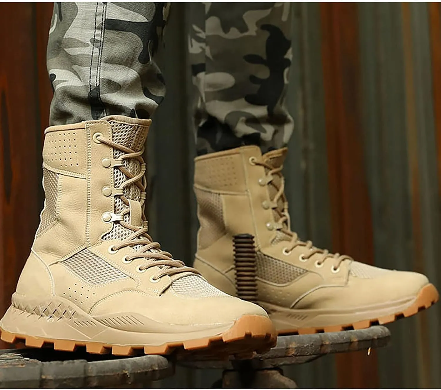 Men's High-top Breathable Desert Tactical Boots, Spring Autumn Lightweight Military Boots, Outdoor Waterproof Non-slip Rubber Sole Hiking Work Boots
