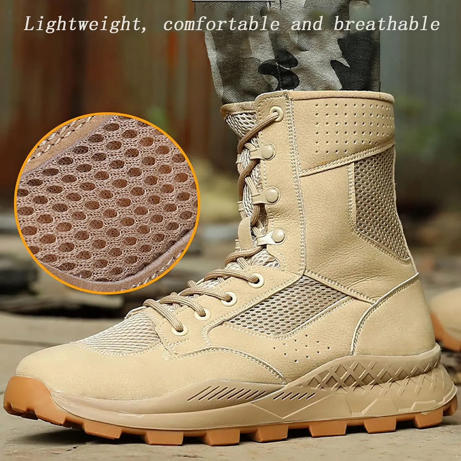 Men's High-top Breathable Desert Tactical Boots, Spring Autumn Lightweight Military Boots, Outdoor Waterproof Non-slip Rubber Sole Hiking Work Boots
