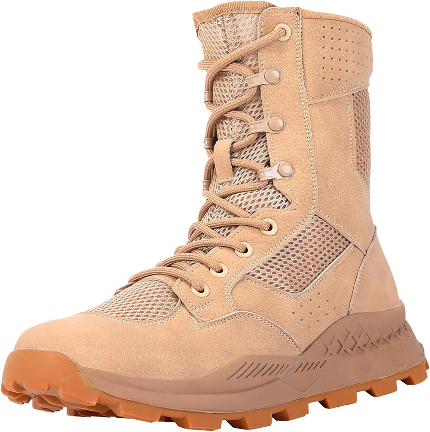 Men's High-top Breathable Desert Tactical Boots, Spring Autumn Lightweight Military Boots, Outdoor Waterproof Non-slip Rubber Sole Hiking Work Boots