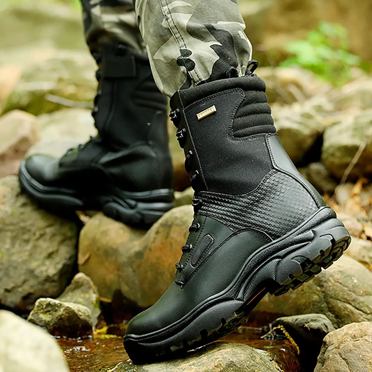 Men's High-top Desert Tactical Boots, Spring Autumn Lightweight Breathable with Zipper Outdoor Boots, Outdoor Waterproof Non-slip Hiking Work Boots